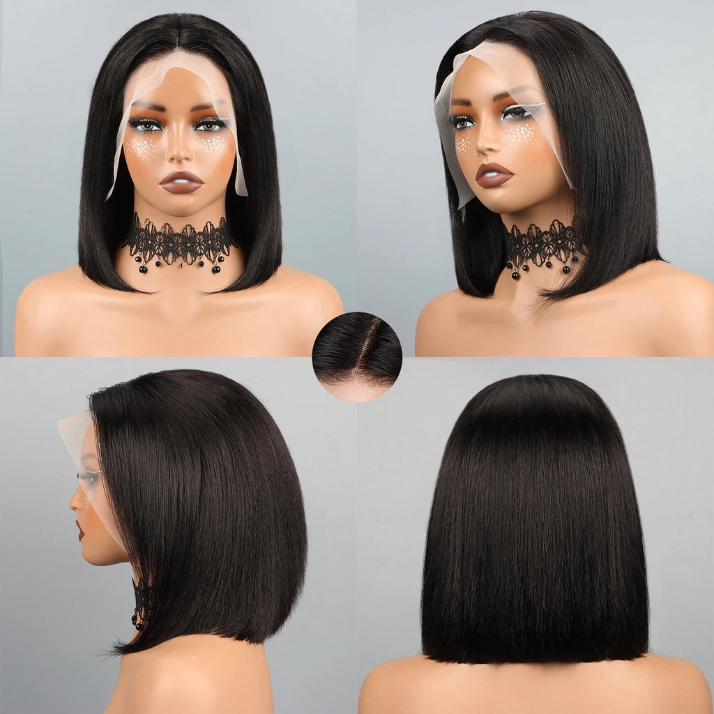 QD LUXURY Glueless Bob Wig 13/4 HD Lace Straight Bob |  180% Density