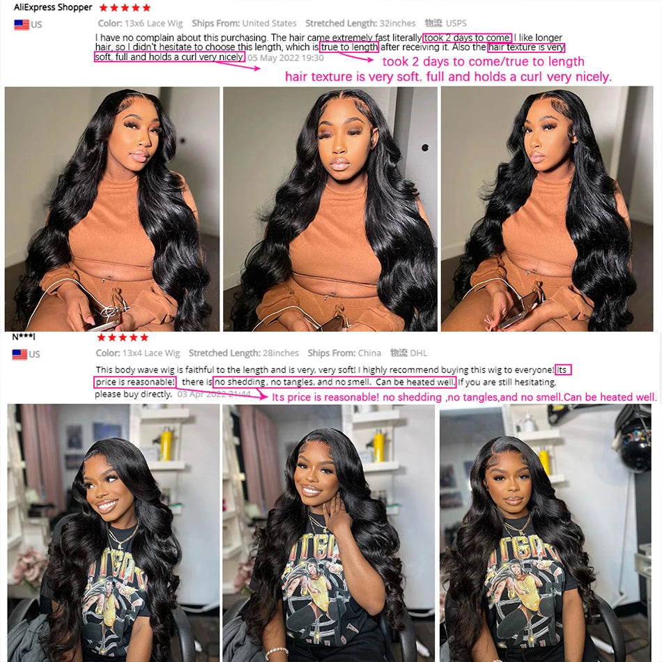 QD LUXURY 30 Inch Body Wave Wig Human Hair HD Lace Front